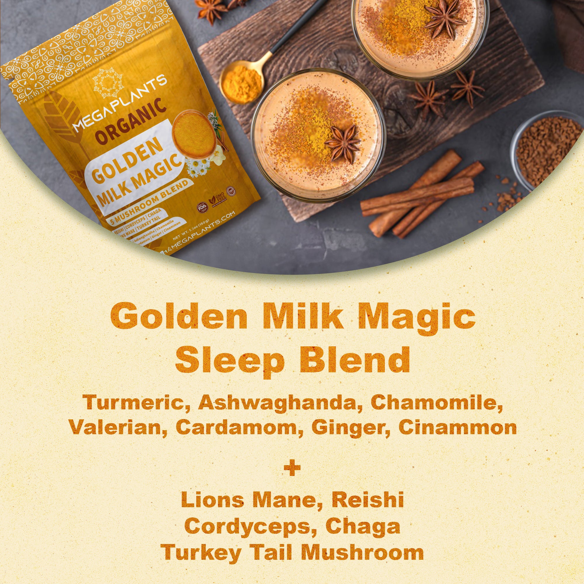 Golden Milk Magic | Turmeric & Mushroom Superfood Blend – 50 Servings