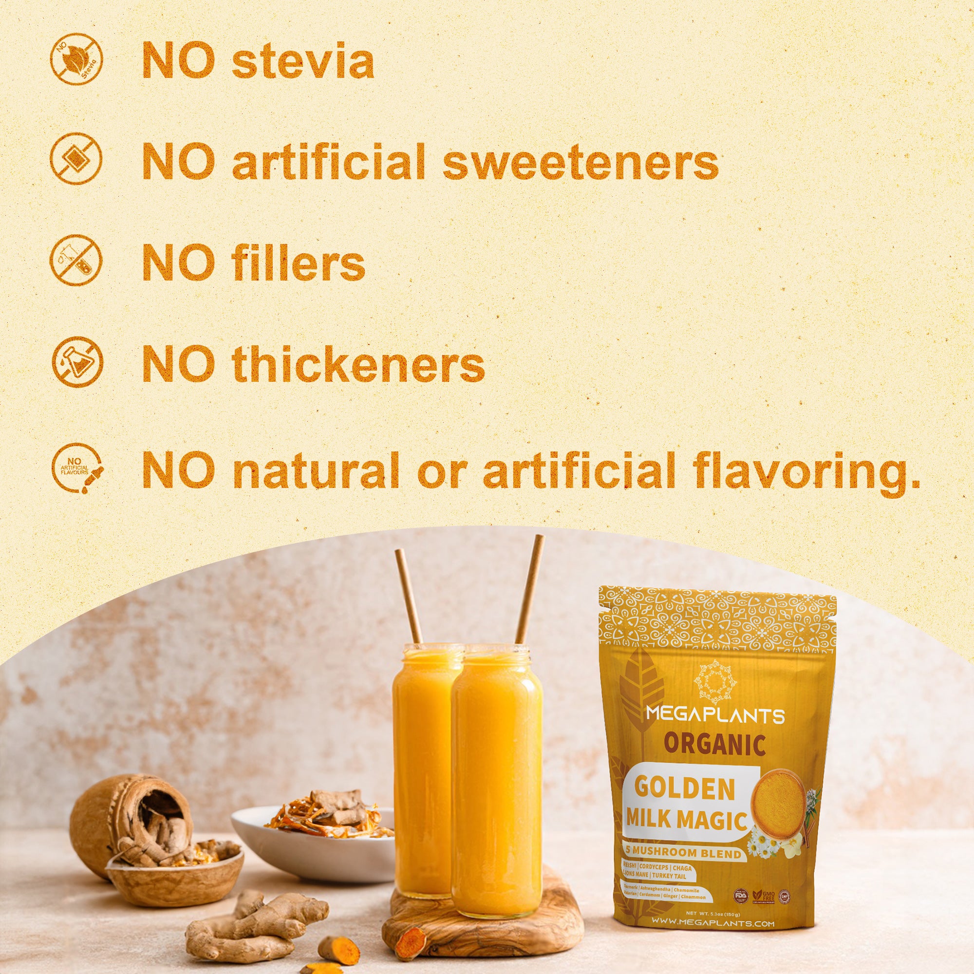 Golden Milk Magic | Turmeric & Mushroom Superfood Blend – 50 Servings