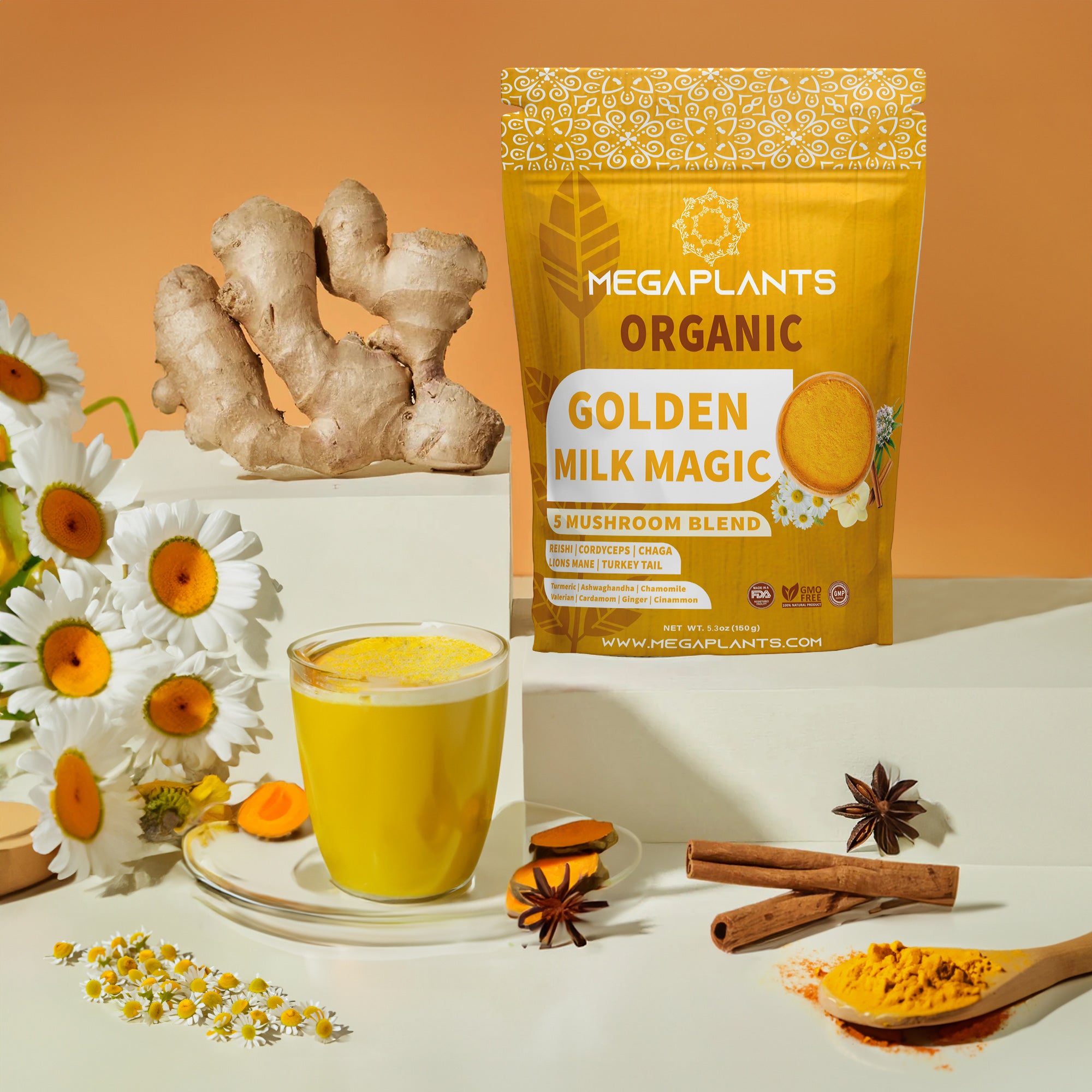 Golden Milk Magic | Turmeric & Mushroom Superfood Blend – 50 Servings