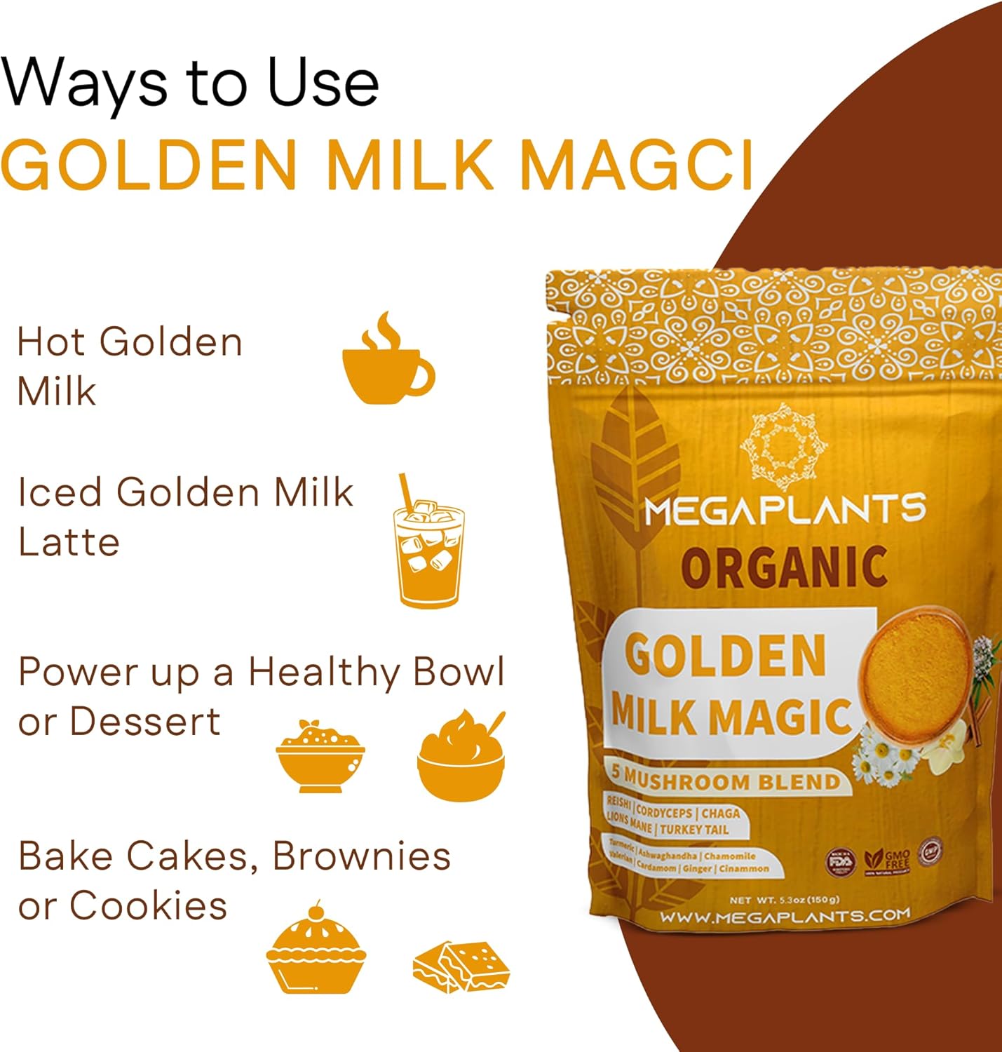 Golden Milk Magic | Turmeric & Mushroom Superfood Blend – 50 Servings