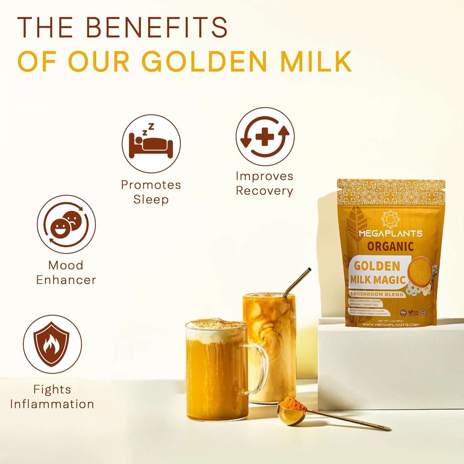 Golden Milk Magic | Turmeric & Mushroom Superfood Blend – 50 Servings