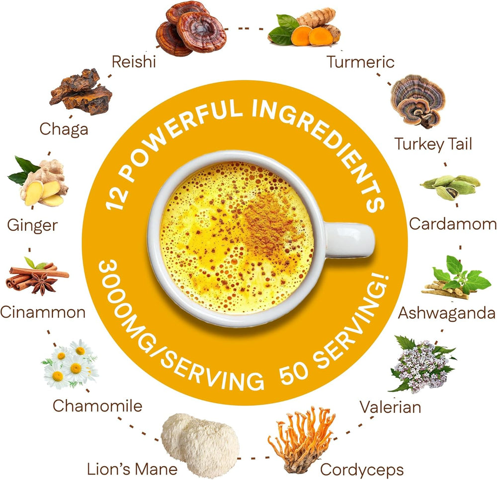 Golden Milk Magic | Turmeric & Mushroom Superfood Blend – 50 Servings