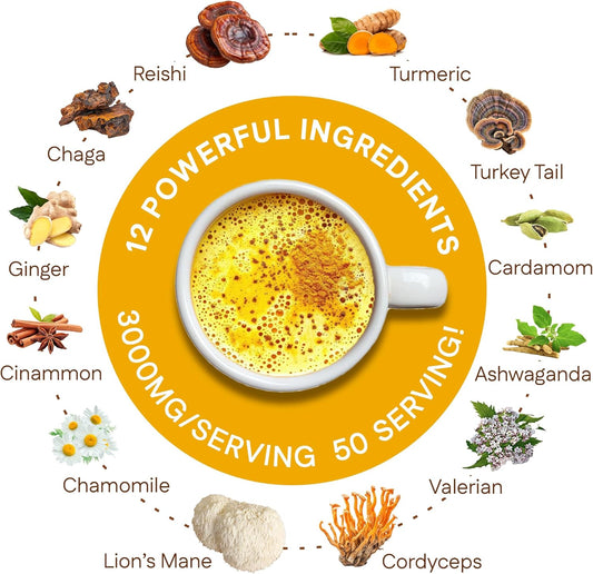 Golden Milk Magic | Turmeric & Mushroom Superfood Blend – 50 Servings